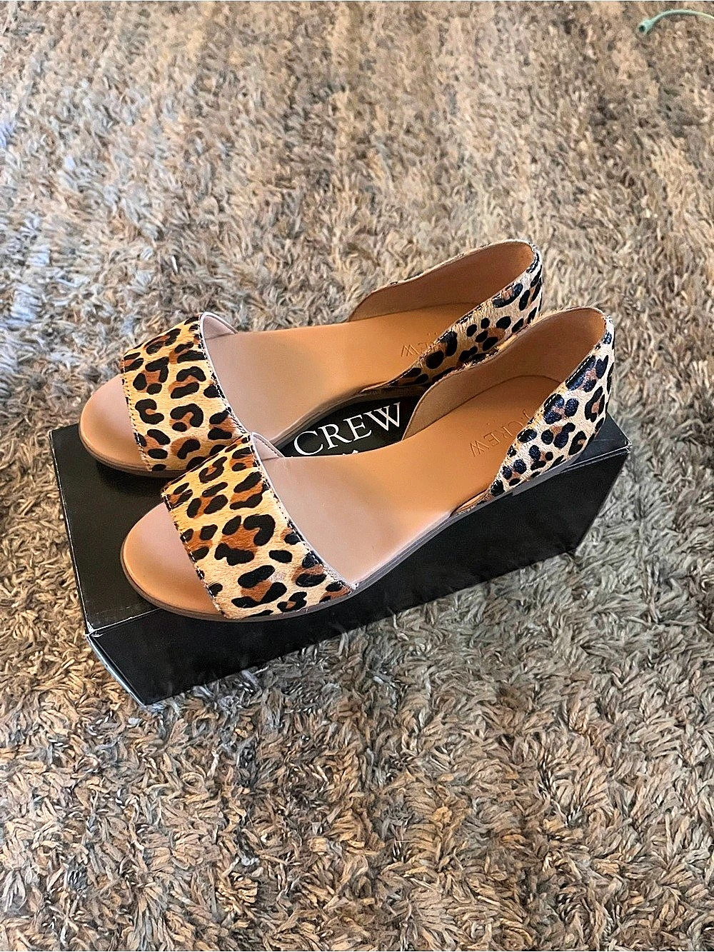 J.Crew Morgan Calfhair Peep-Toe Flats Leopard US 6